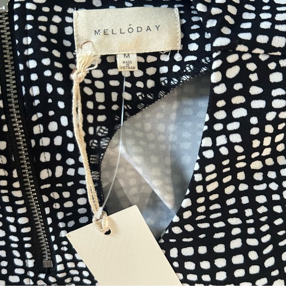 MELLODAY Black White Printed Boxy Blouse Cuff Sleeve Medium NWT Business Office - Picture 6 of 10